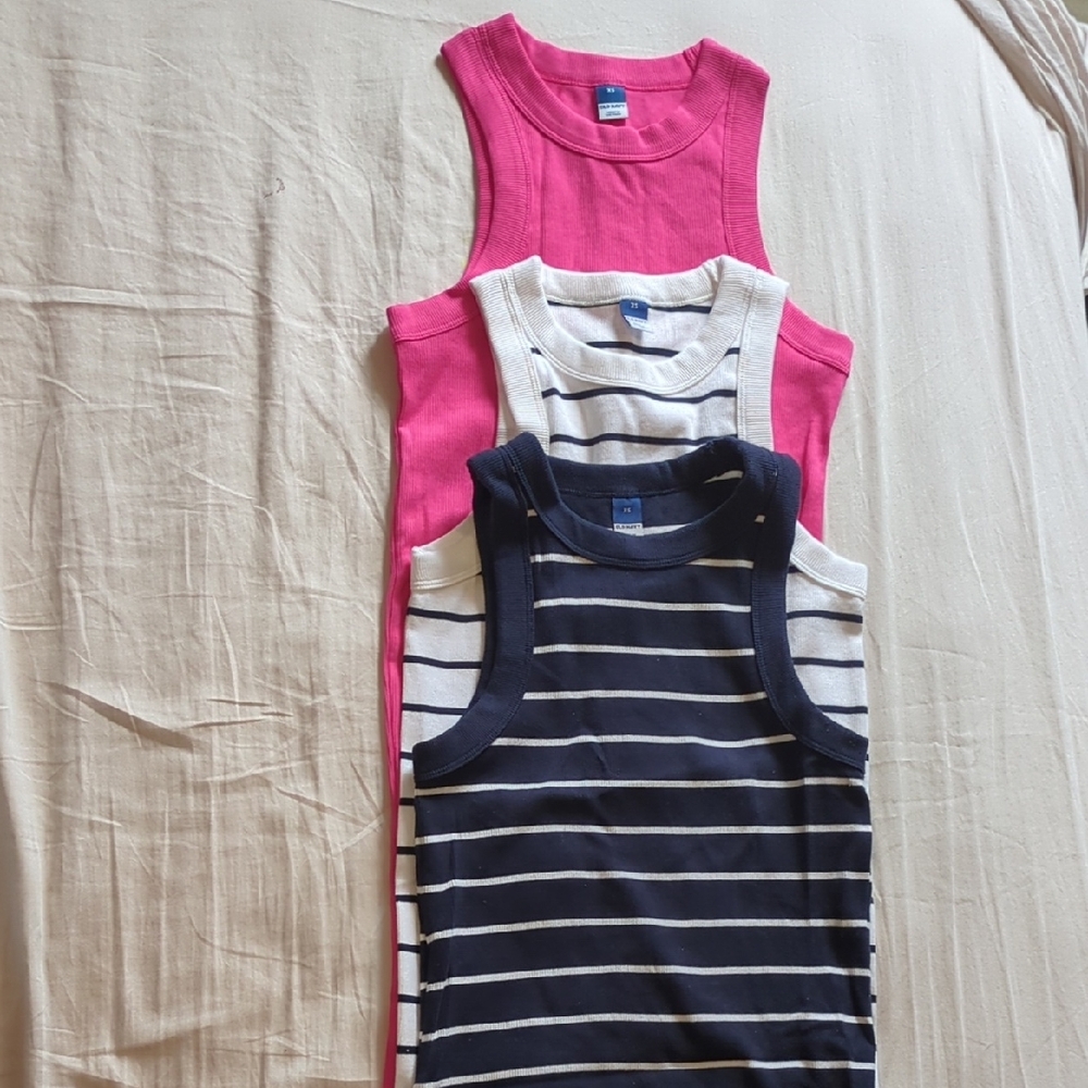 Womens Sleeveless Striped and Solid Tank Top Dresses - Pink, White, and Navy